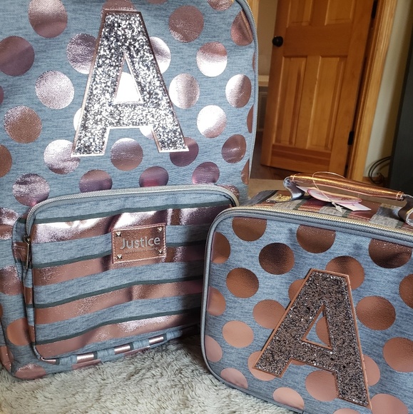 rose gold foil initial backpack